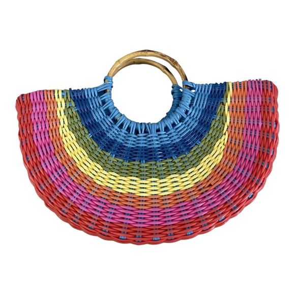 Colorful Woven Women's Bag with Bamboo Handle - Picture 2 of 6